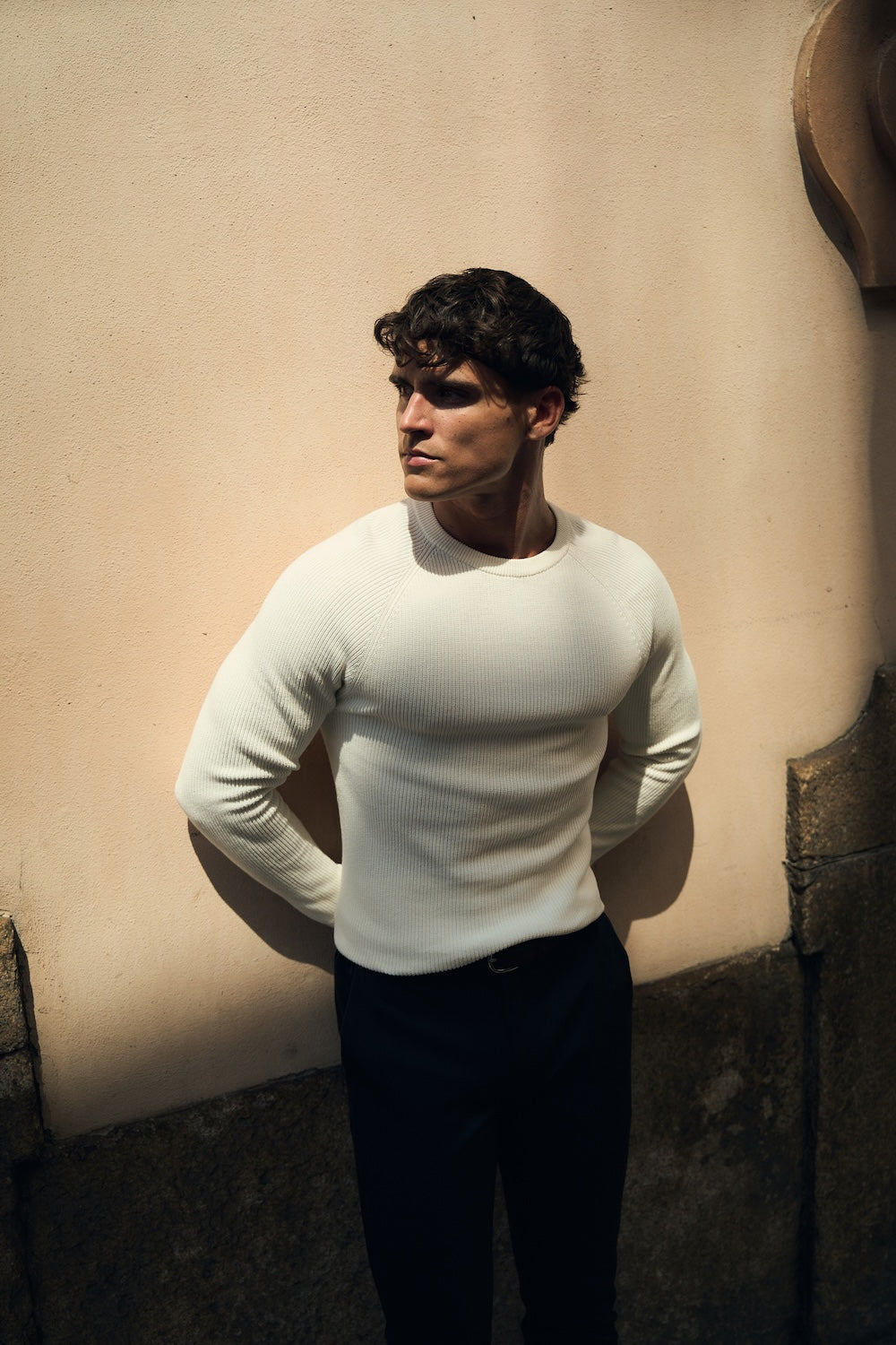 Pure Cotton Knitted Textured Crew Neck Jumper in Winter White