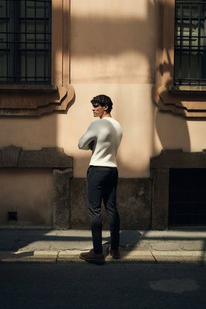 Pure Cotton Knitted Textured Crew Neck Jumper in Winter White