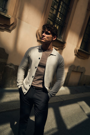 Square Textured Knitted Shirt in Stone