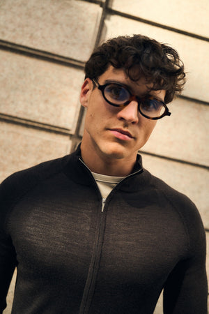 Extra Fine Merino Wool Knitted Zip Through in Bitter Chocolate