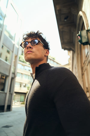 Extra Fine Merino Wool Knitted Zip Through in Bitter Chocolate