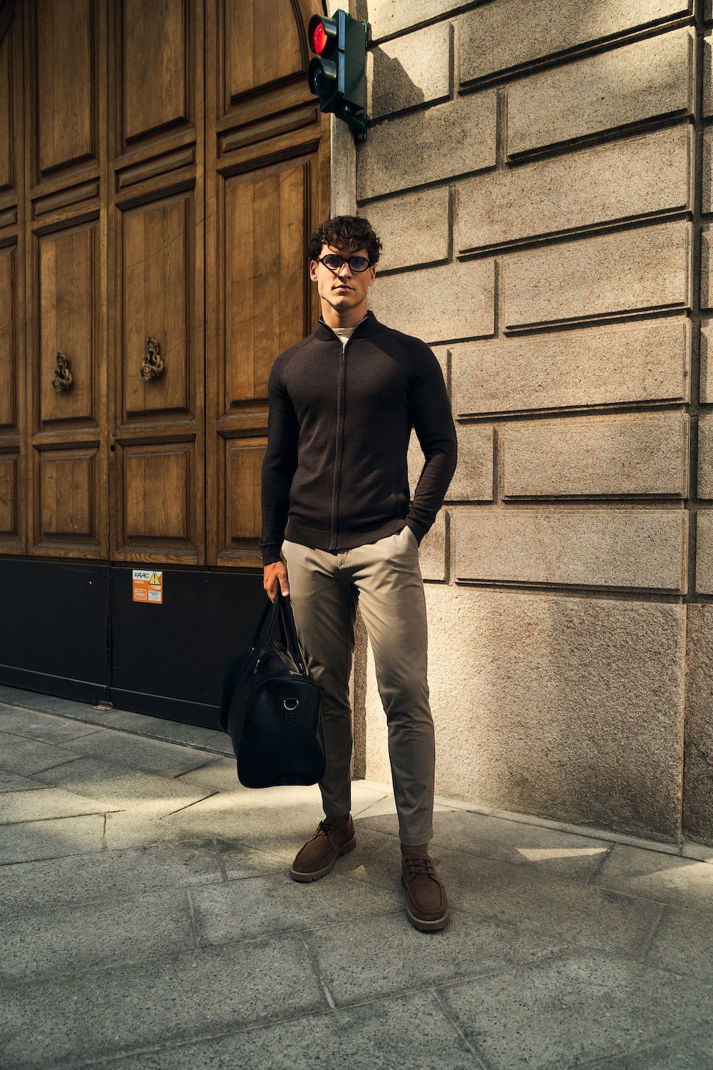 Extra Fine Merino Wool Knitted Zip Through in Bitter Chocolate
