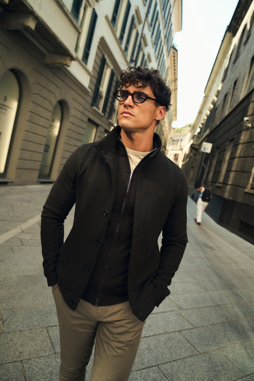 Funnel Neck Short Jacket in Chocolate