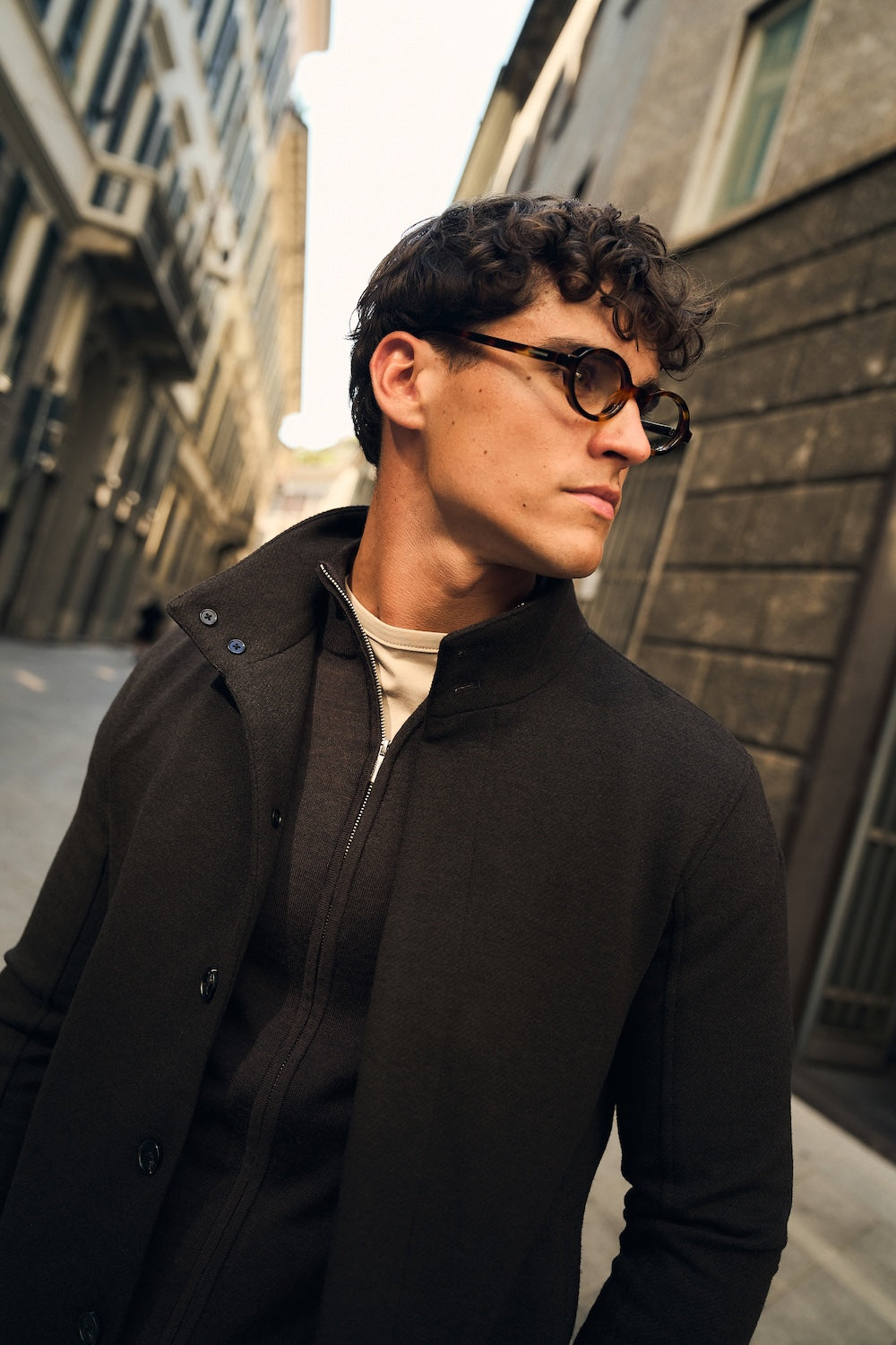Funnel Neck Short Jacket in Chocolate
