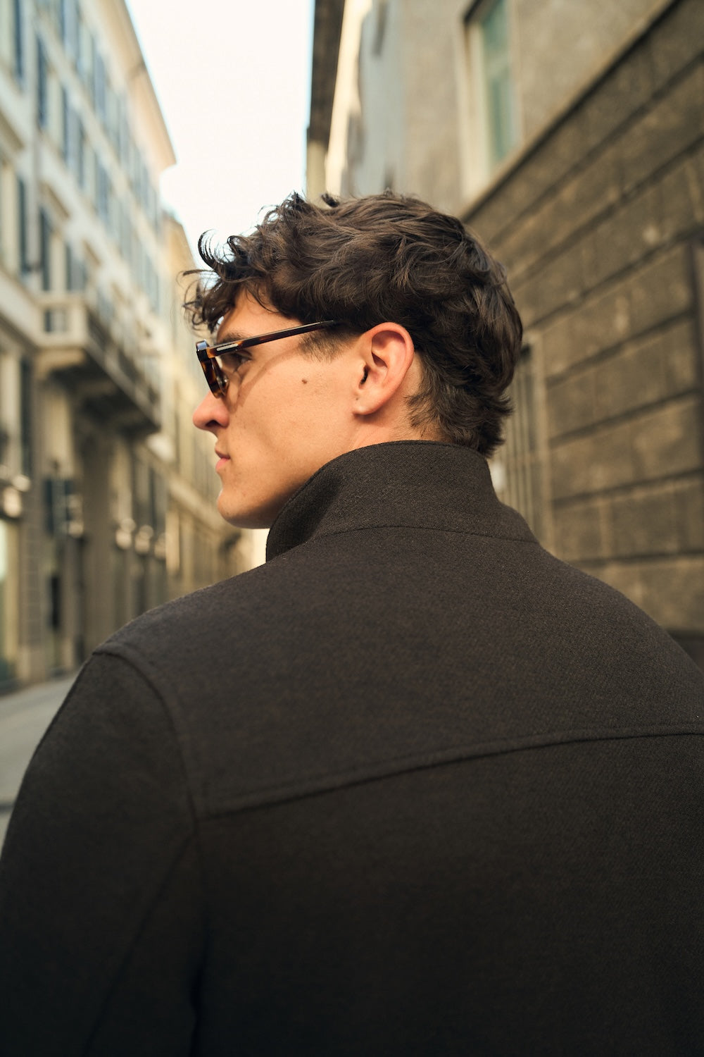 Funnel Neck Short Jacket in Chocolate