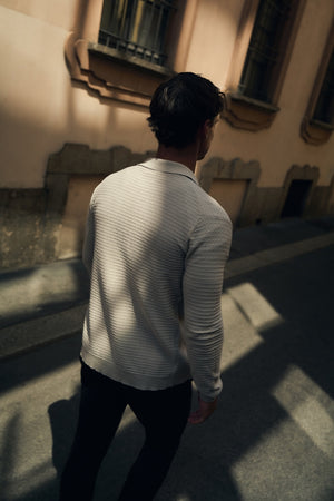 Square Textured Knitted Shirt in Stone
