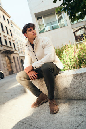 Funnel Neck Short Jacket in Stone