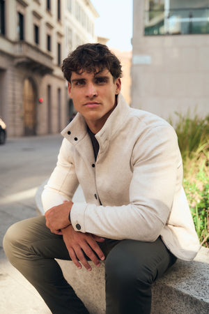 Funnel Neck Short Jacket in Stone