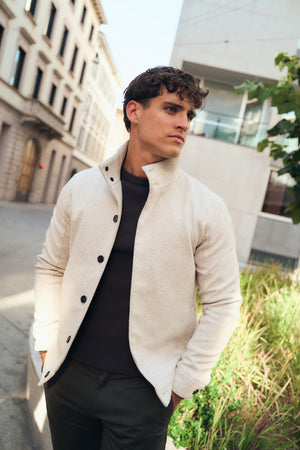 Funnel Neck Short Jacket in Stone