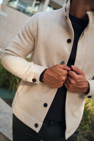Funnel Neck Short Jacket in Stone