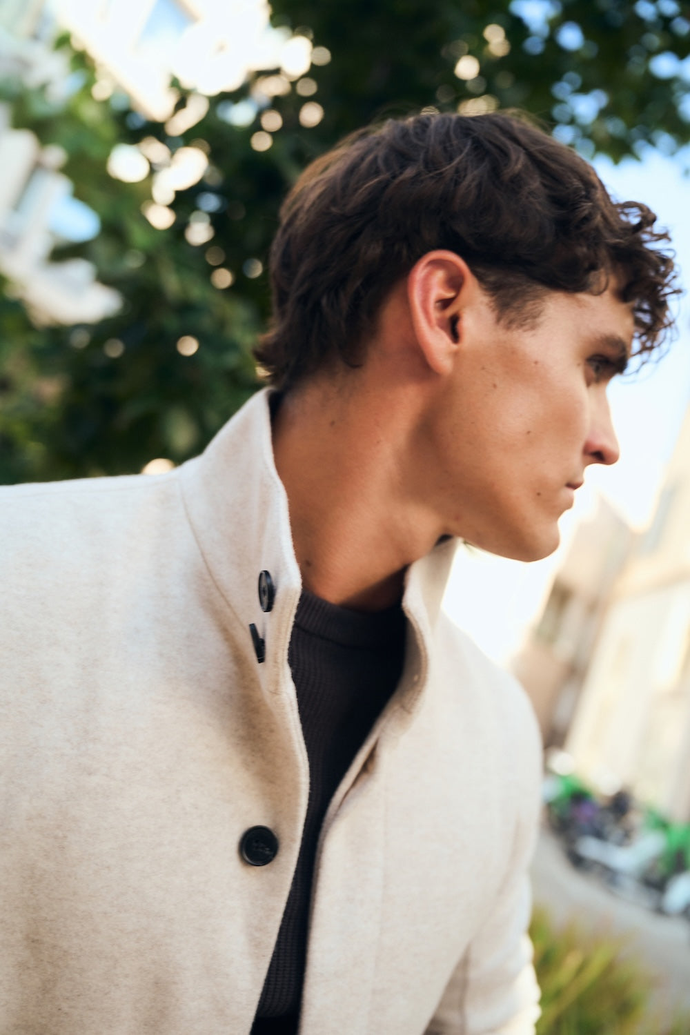 Funnel Neck Short Jacket in Stone