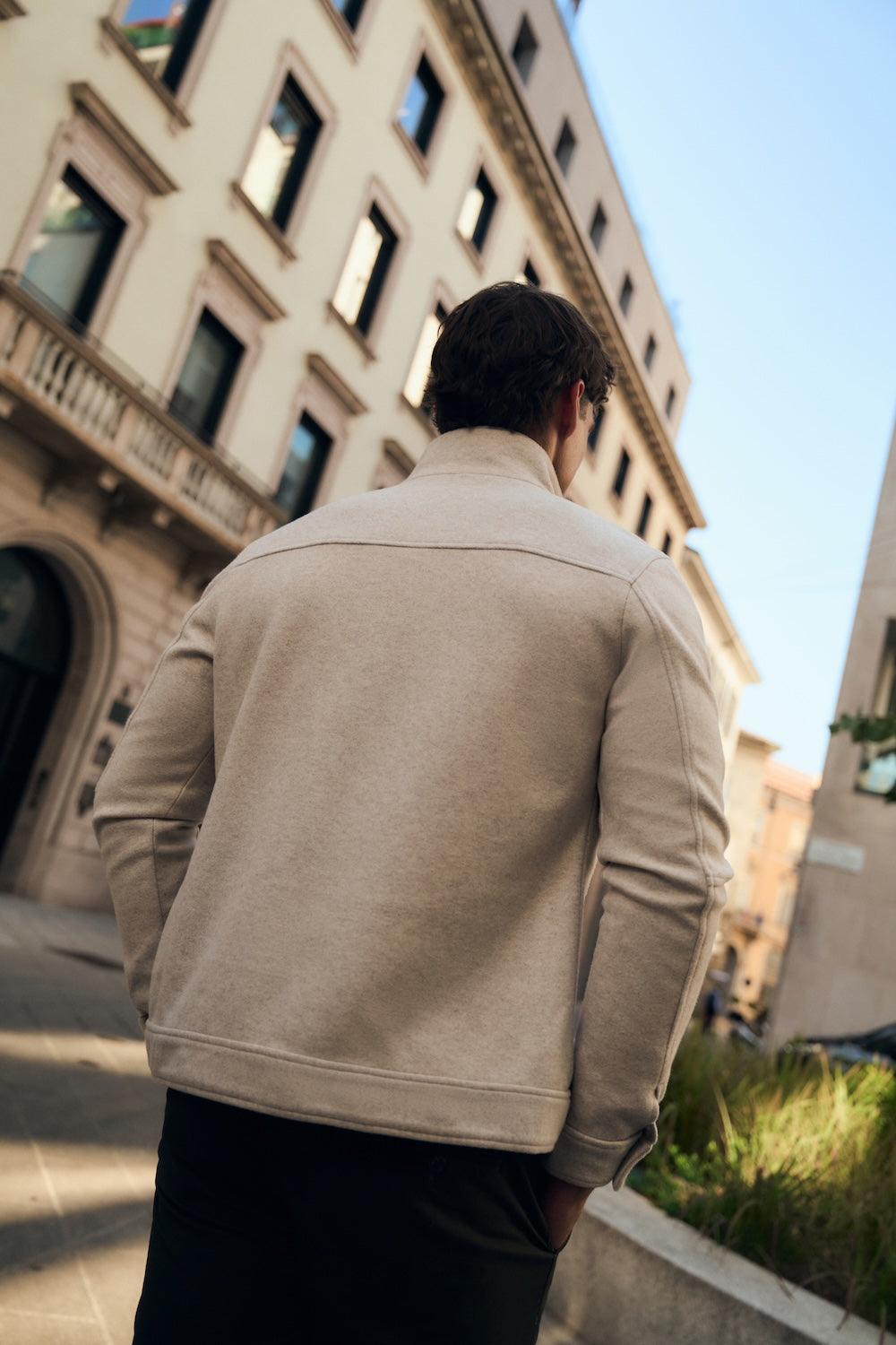 Funnel Neck Short Jacket in Stone