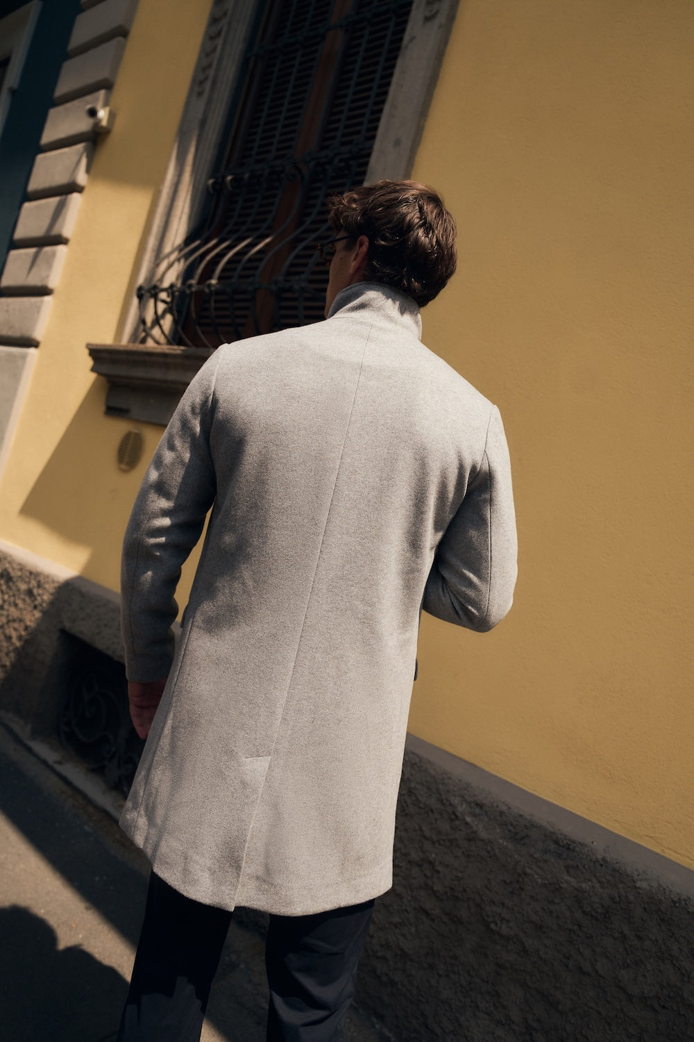Funnel Neck Overcoat in Mid Grey Marl