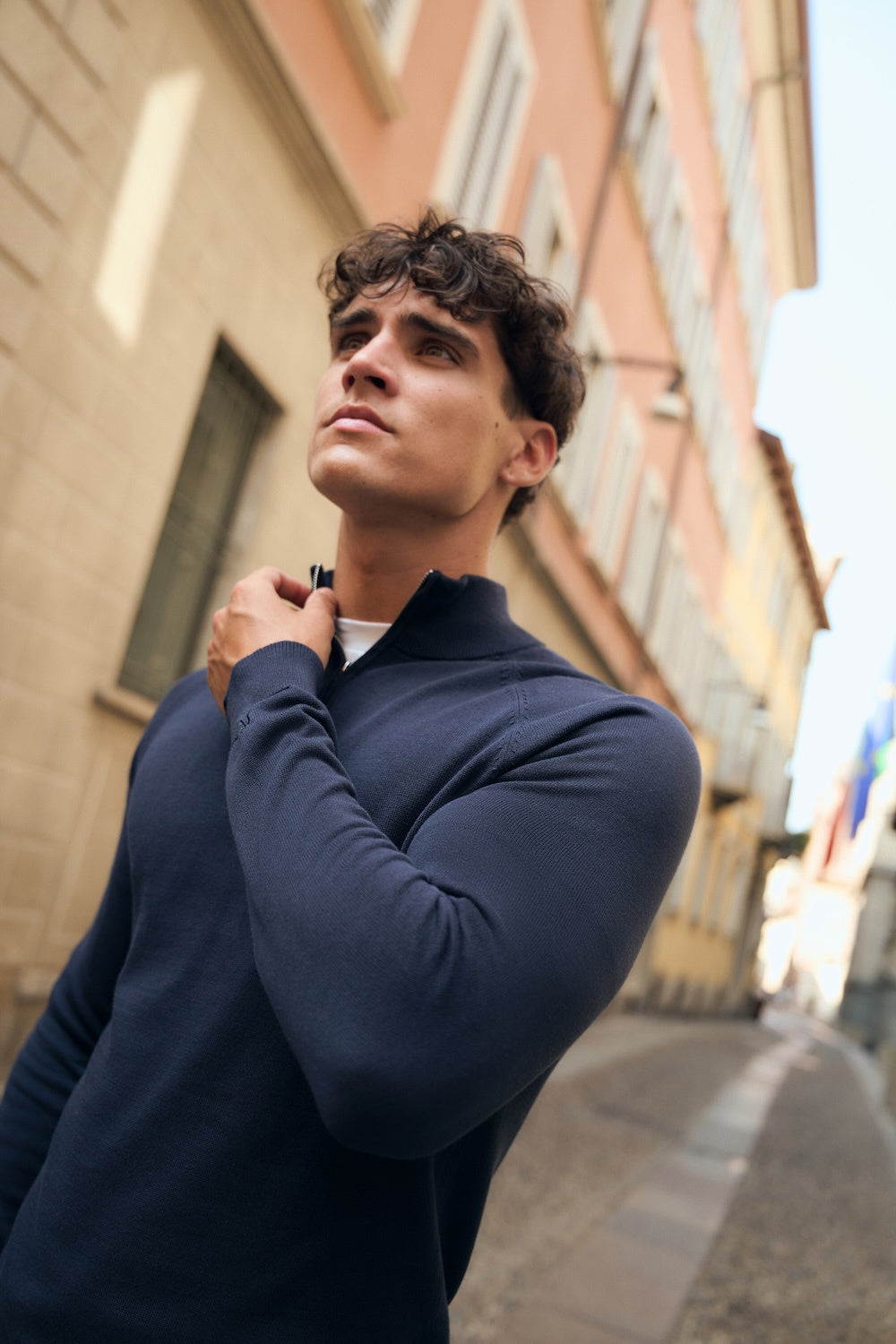Pure Cotton Knitted Half Zip Neck Jumper in Navy