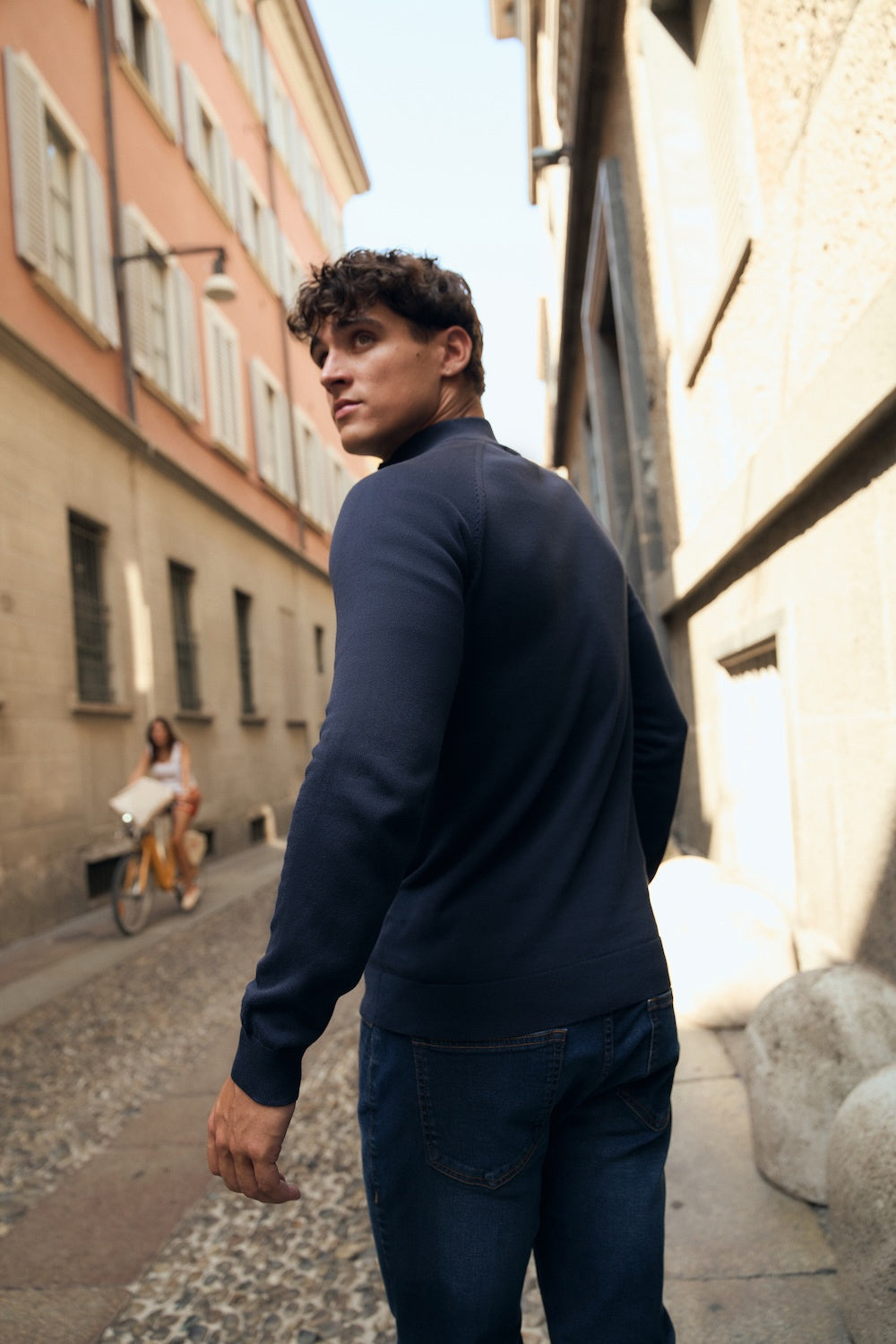 Pure Cotton Knitted Half Zip Neck Jumper in Navy