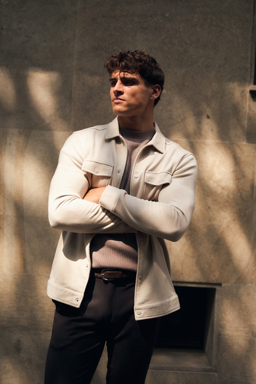 Twill Jersey Shacket in Stone