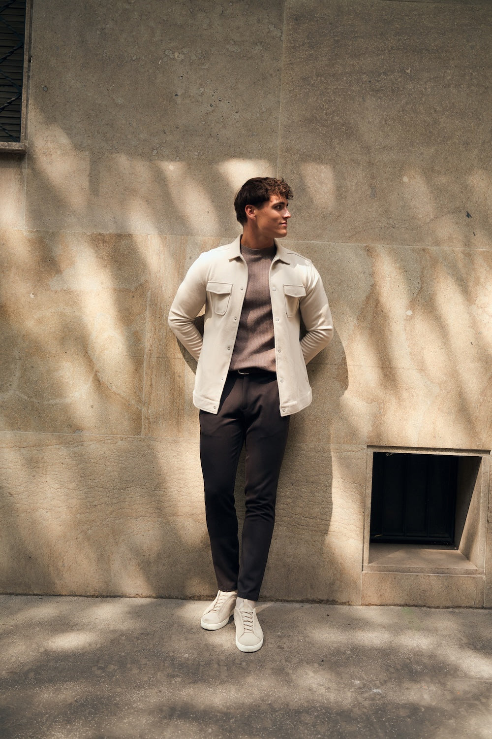Twill Jersey Shacket in Stone
