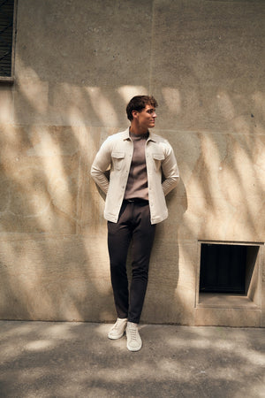 Twill Jersey Shacket in Stone