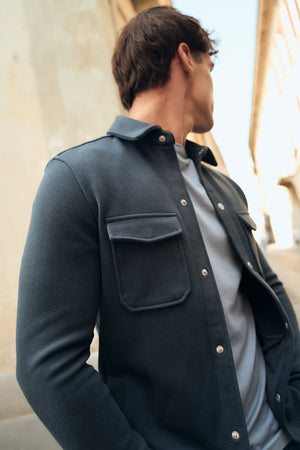 Textured Jersey Shacket in Ink