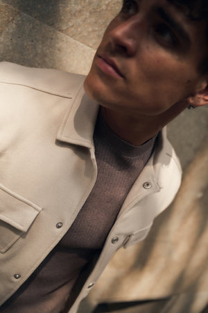 Twill Jersey Shacket in Stone