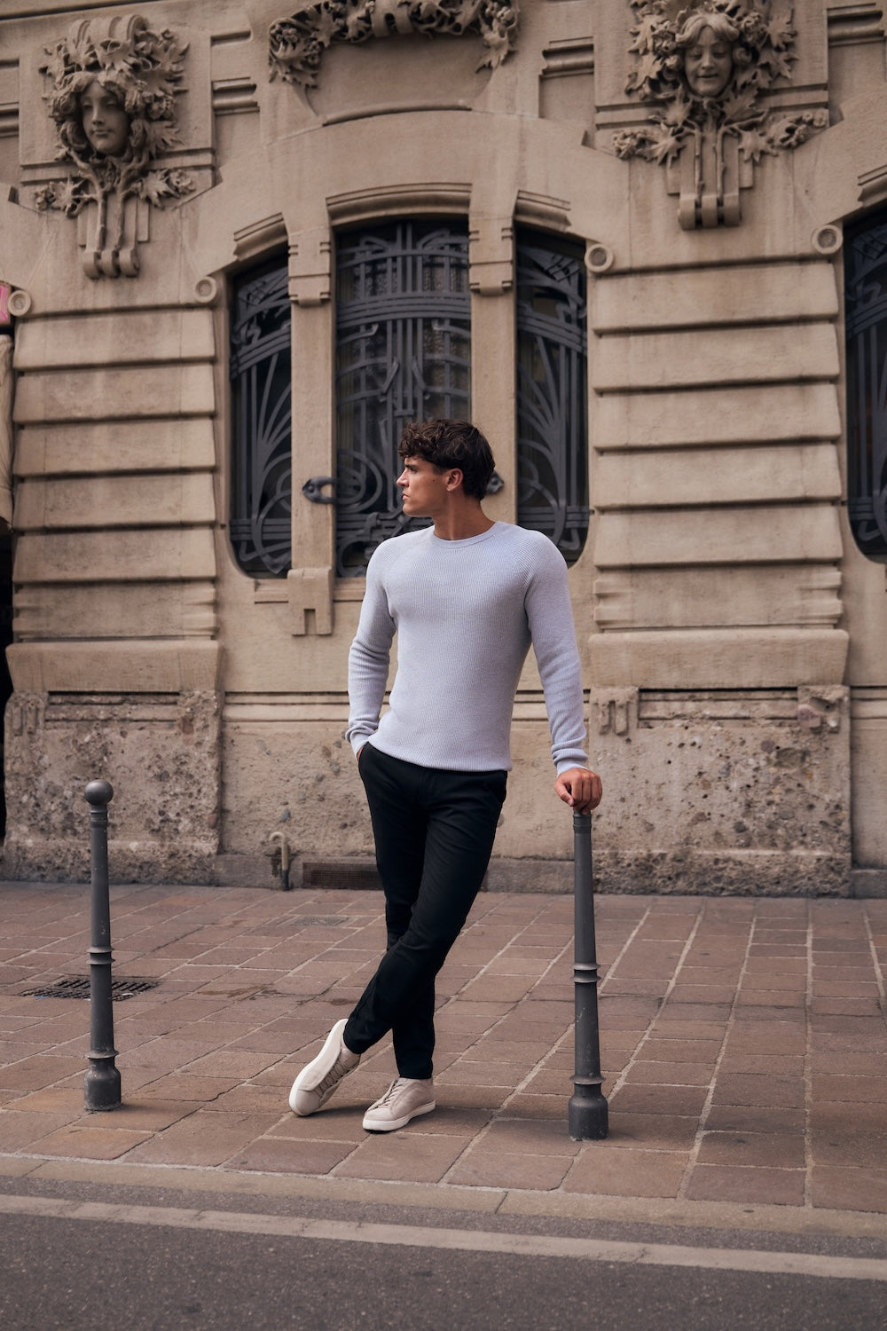 Pure Cotton Knitted Textured Crew Neck Jumper in Soft Grey Marl