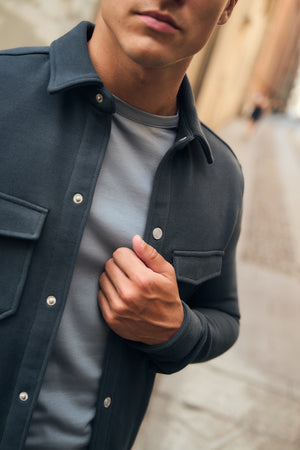 Textured Jersey Shacket in Ink