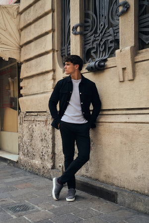 Twill Jersey Shacket in Black