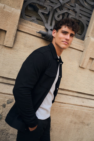 Twill Jersey Shacket in Black