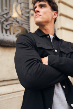 Twill Jersey Shacket in Black
