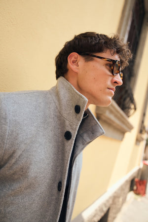 Funnel Neck Overcoat in Mid Grey Marl