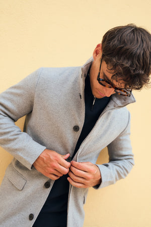 Funnel Neck Overcoat in Mid Grey Marl
