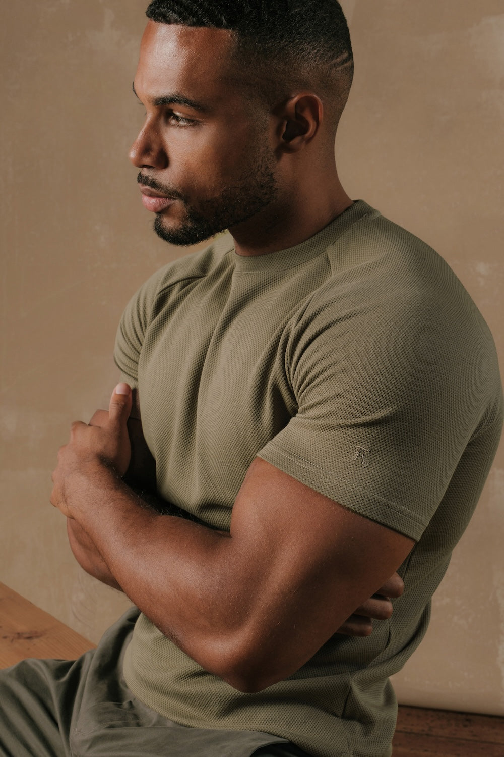 Textured Jersey T-Shirt in Khaki