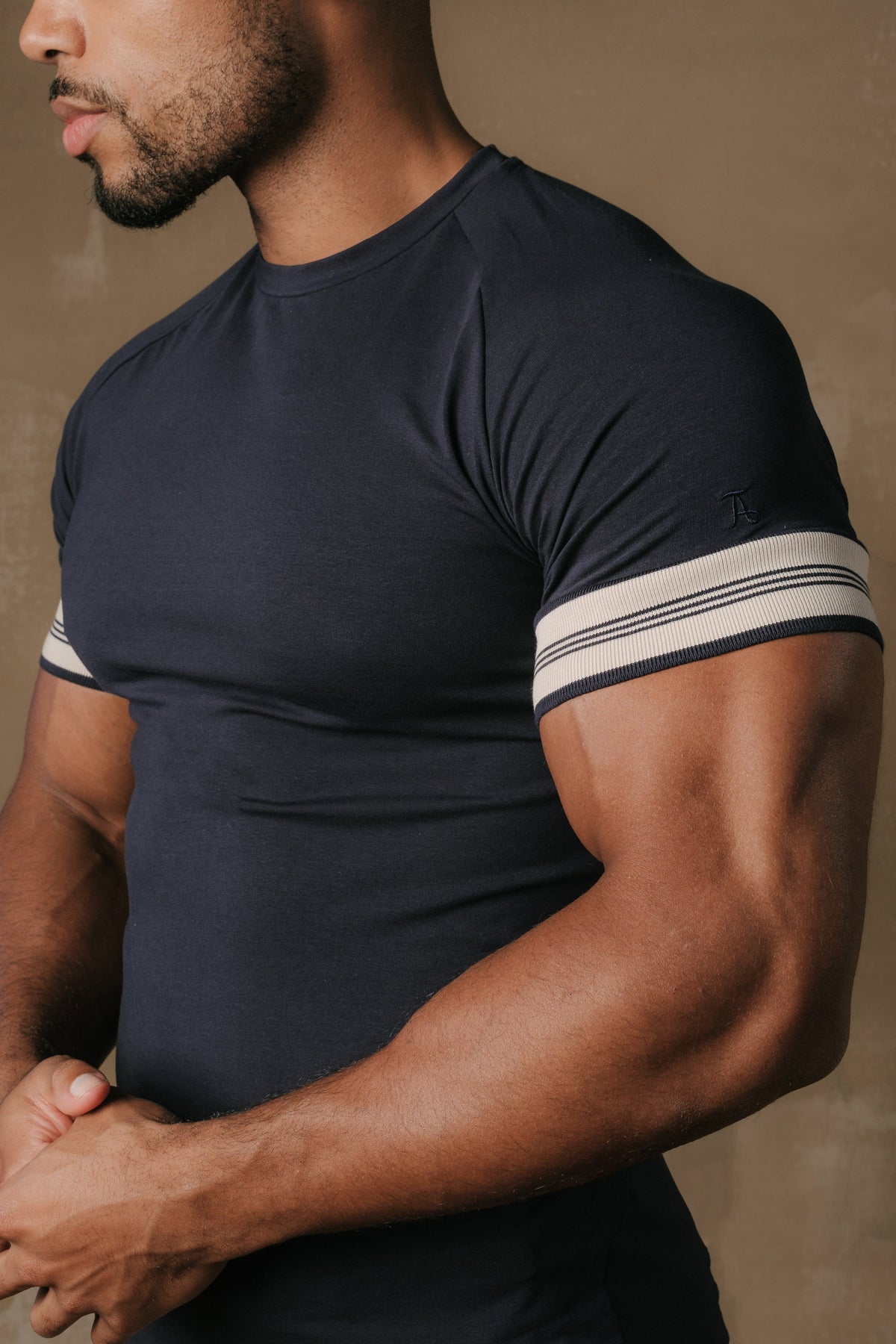 Tipped Fashion Fit T-Shirt in Navy and Stone
