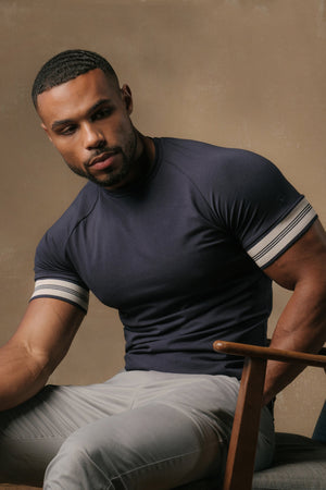 Tipped Fashion Fit T-Shirt in Navy and Stone