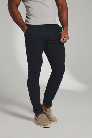 Muscle Fit Cotton Stretch Chino Trouser in Navy