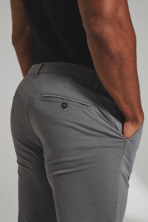Muscle Fit Cotton Stretch Chino Trouser in Dark Grey