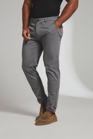 Muscle Fit Cotton Stretch Chino Trouser in Dark Grey