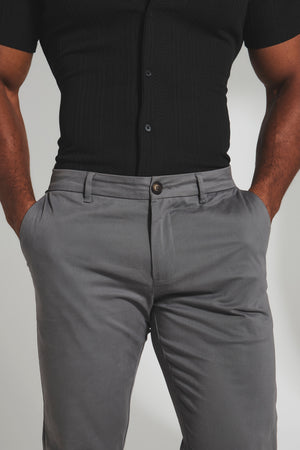 Muscle Fit Cotton Stretch Chino Trouser in Dark Grey