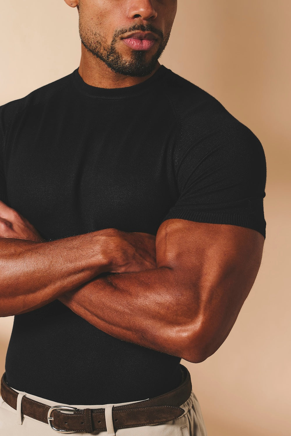 Fine Gauge Knitted T-Shirt in Black