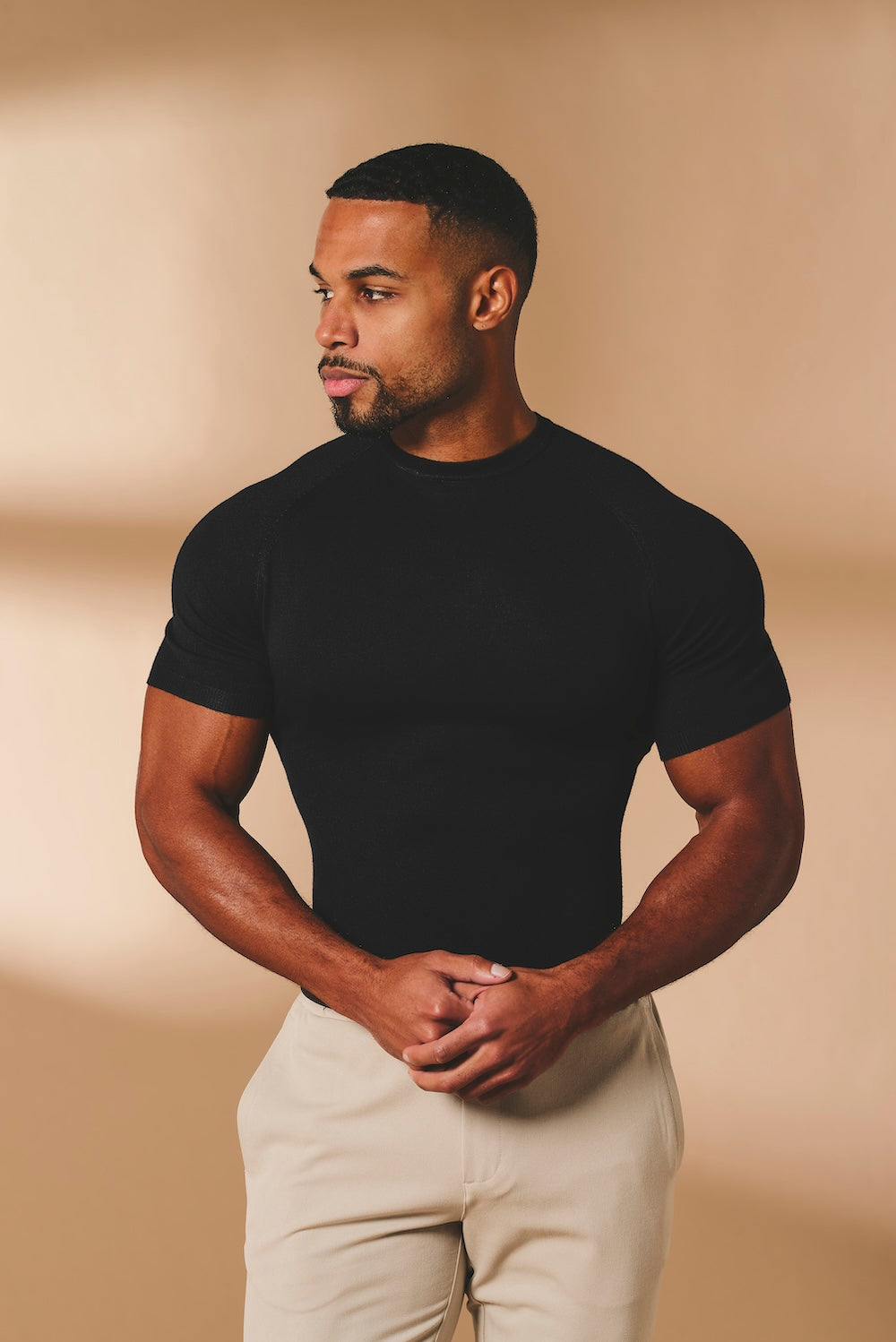 Fine Gauge Knitted T-Shirt in Black