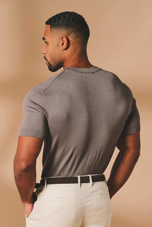 Vertical Stripe Knitted T-Shirt in Taupe