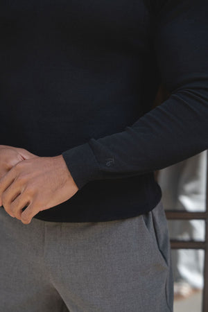 Open Collar Knitted Polo Shirt in Black