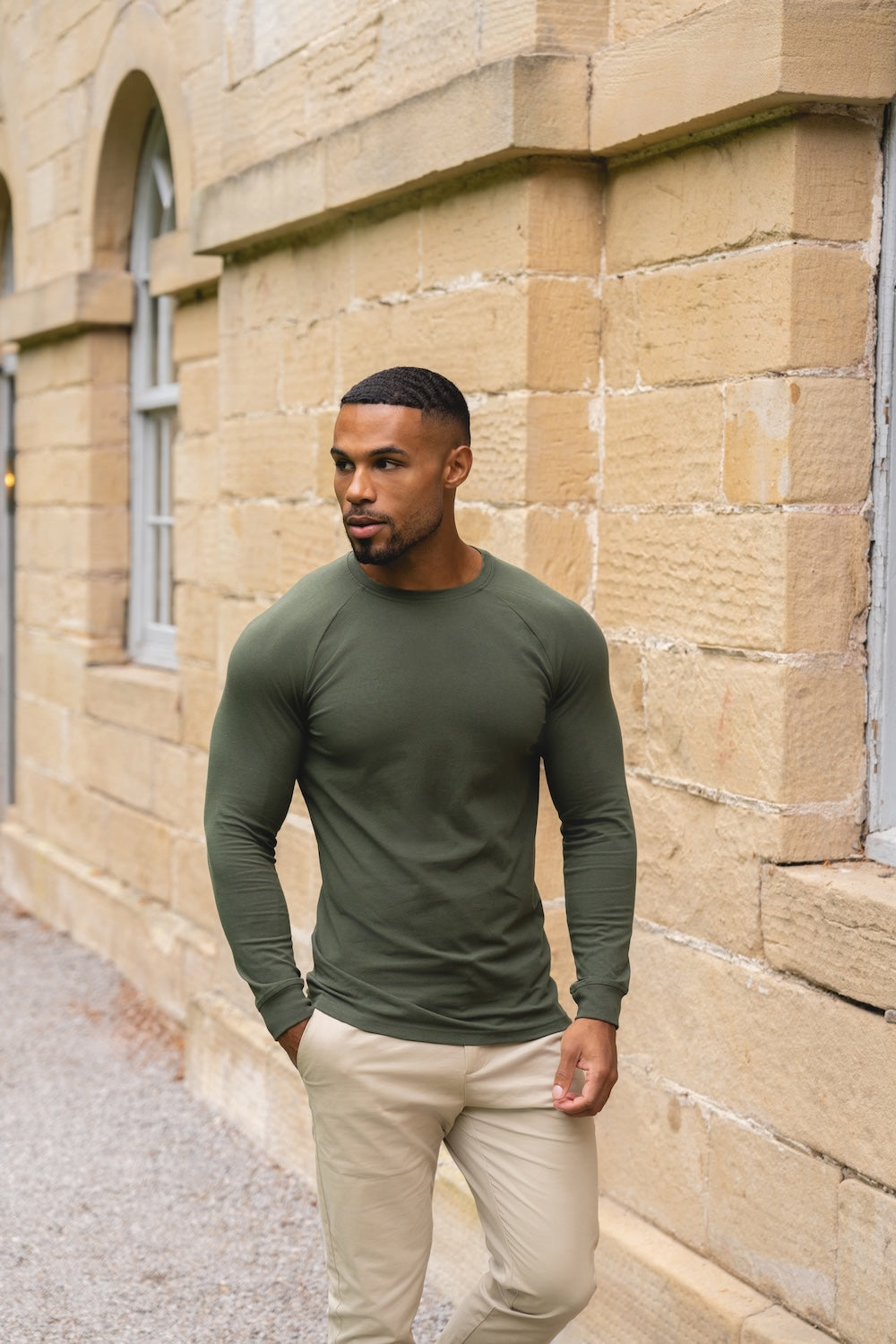 Muscle Fit Long Sleeve T-Shirt in Khaki