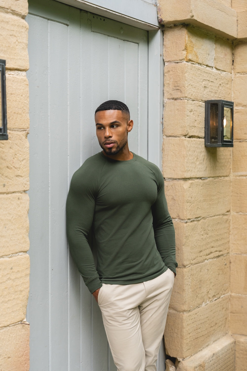 Muscle Fit Long Sleeve T-Shirt in Khaki