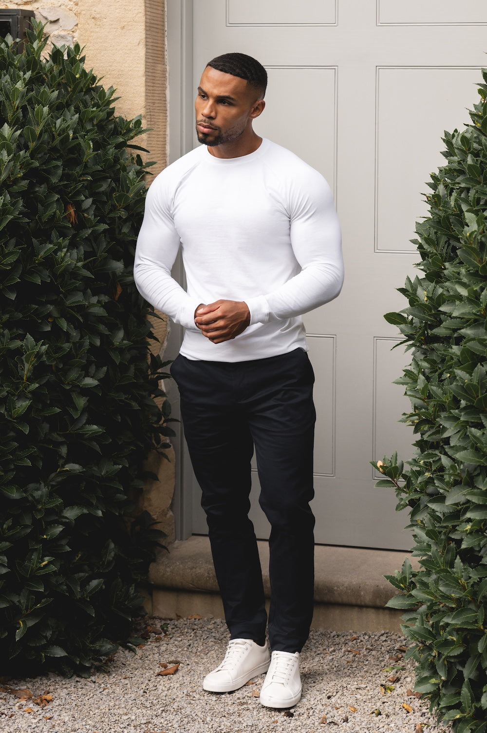 Muscle Fit Long Sleeve T-Shirt in White