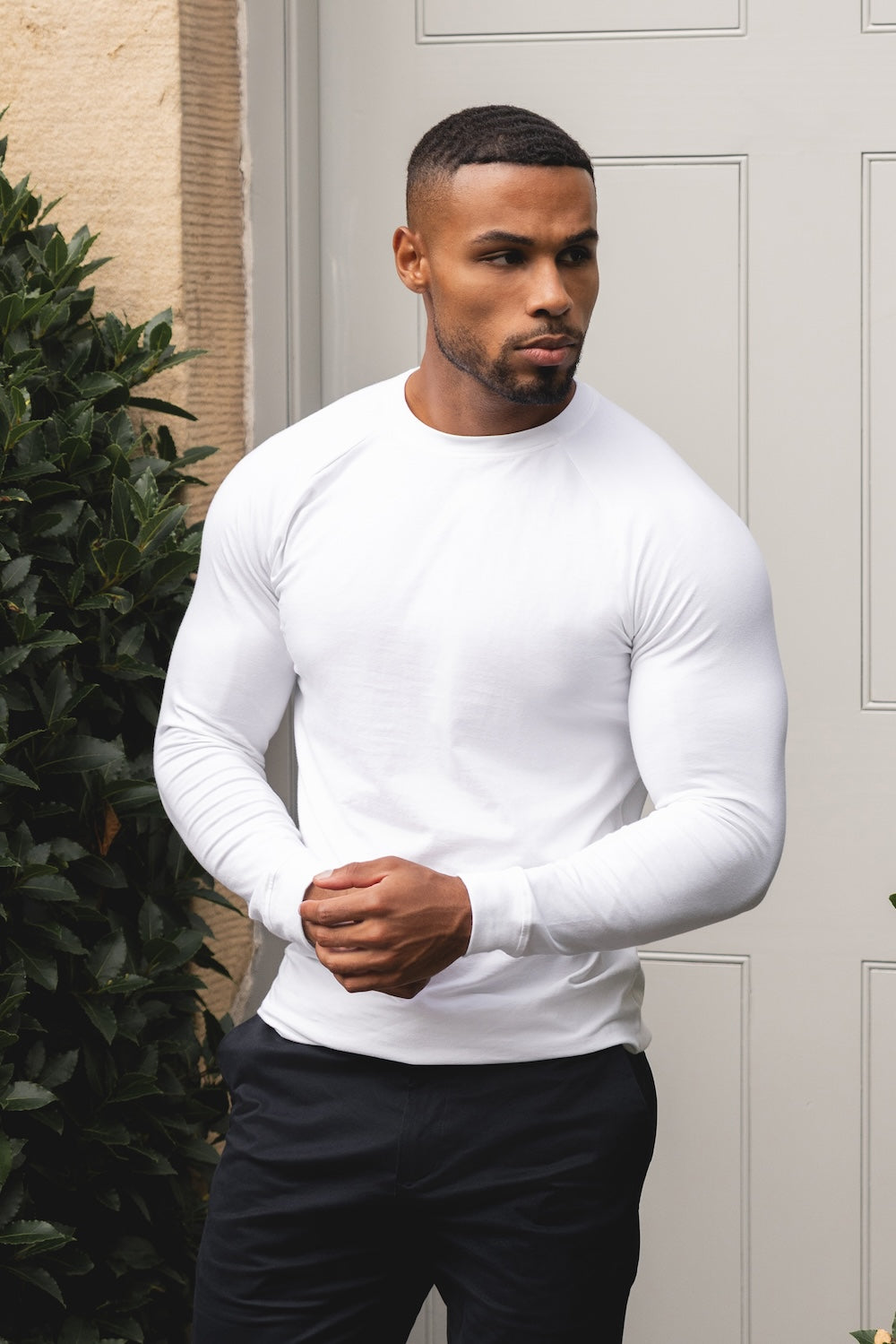 Muscle Fit Long Sleeve T-Shirt in White