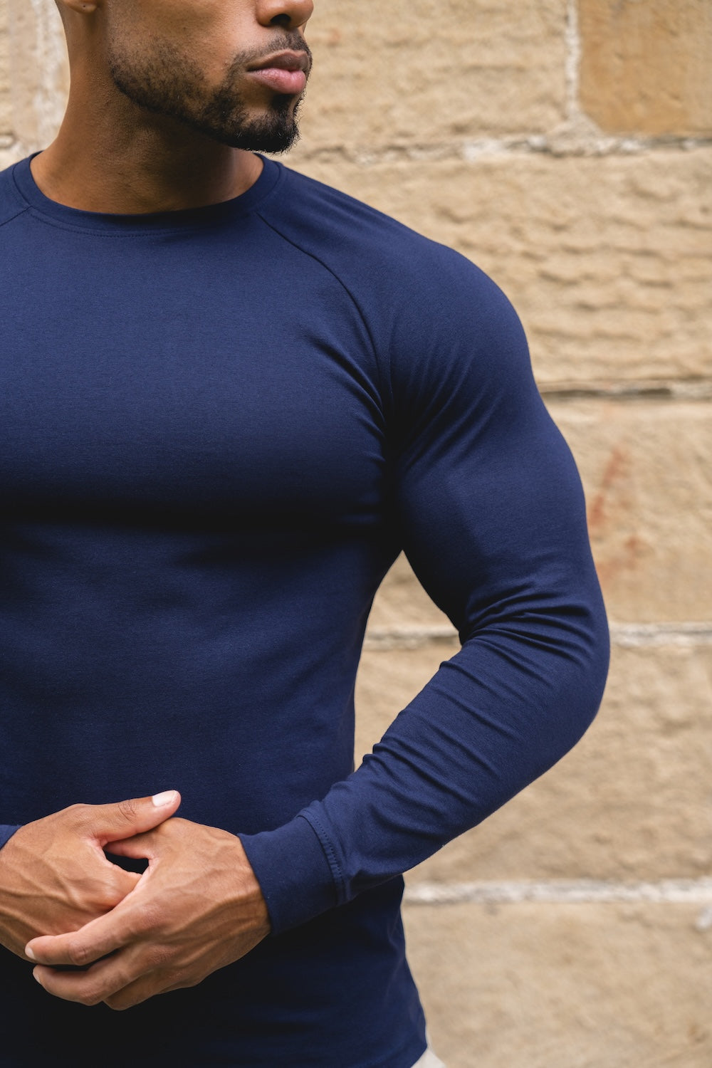 Muscle Fit Long Sleeve T-Shirt in Navy