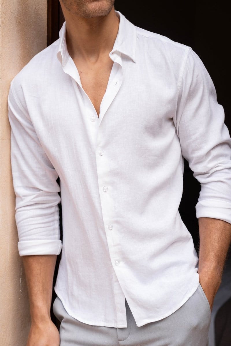 Linen Blend Button Through Shirt in White - TAILORED ATHLETE - ROW