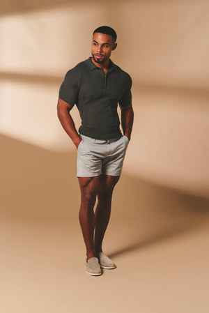 Vertical Stripe Knitted Polo Shirt in Khaki