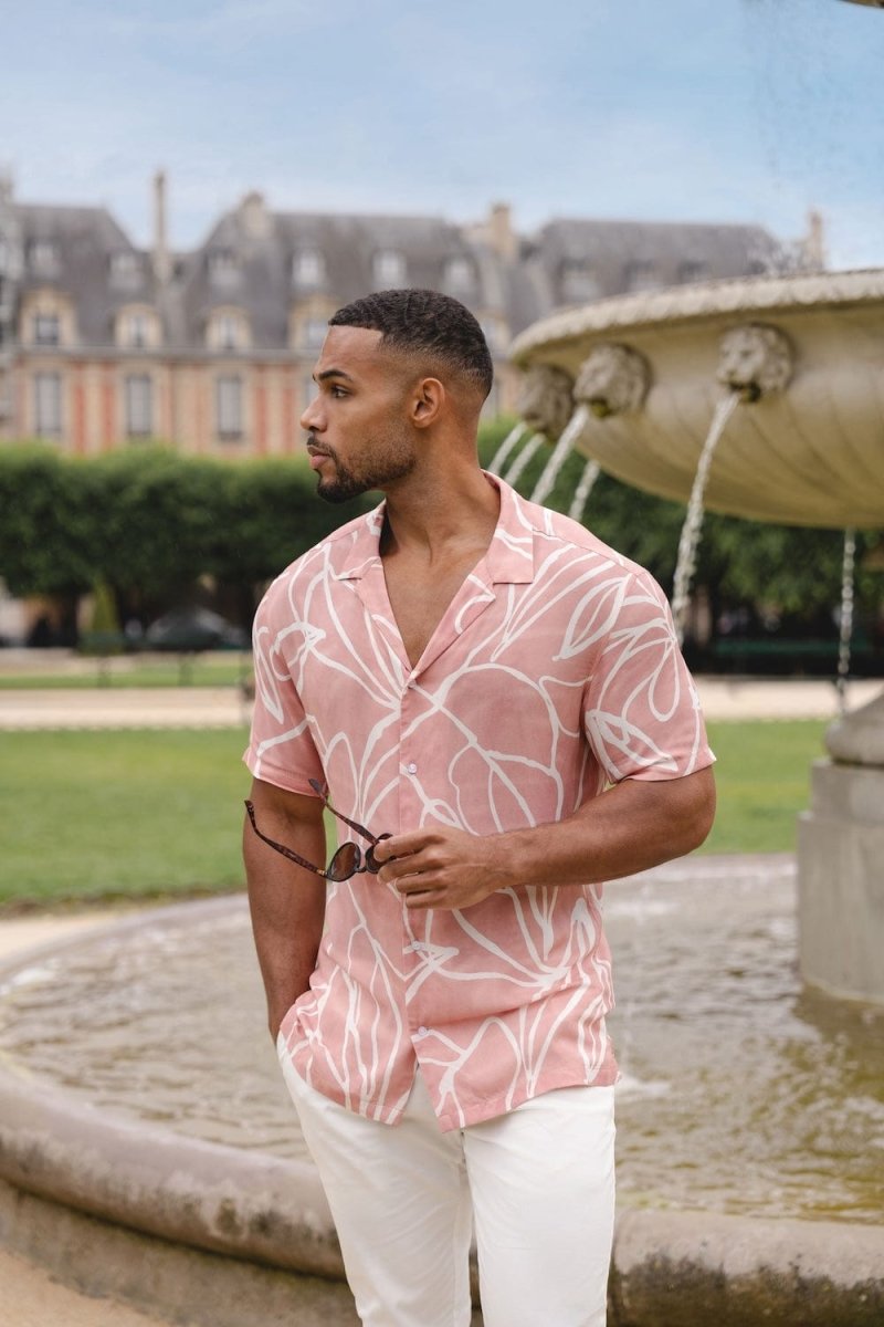 Printed Shirt in Pink Linear Fauna - TAILORED ATHLETE - ROW
